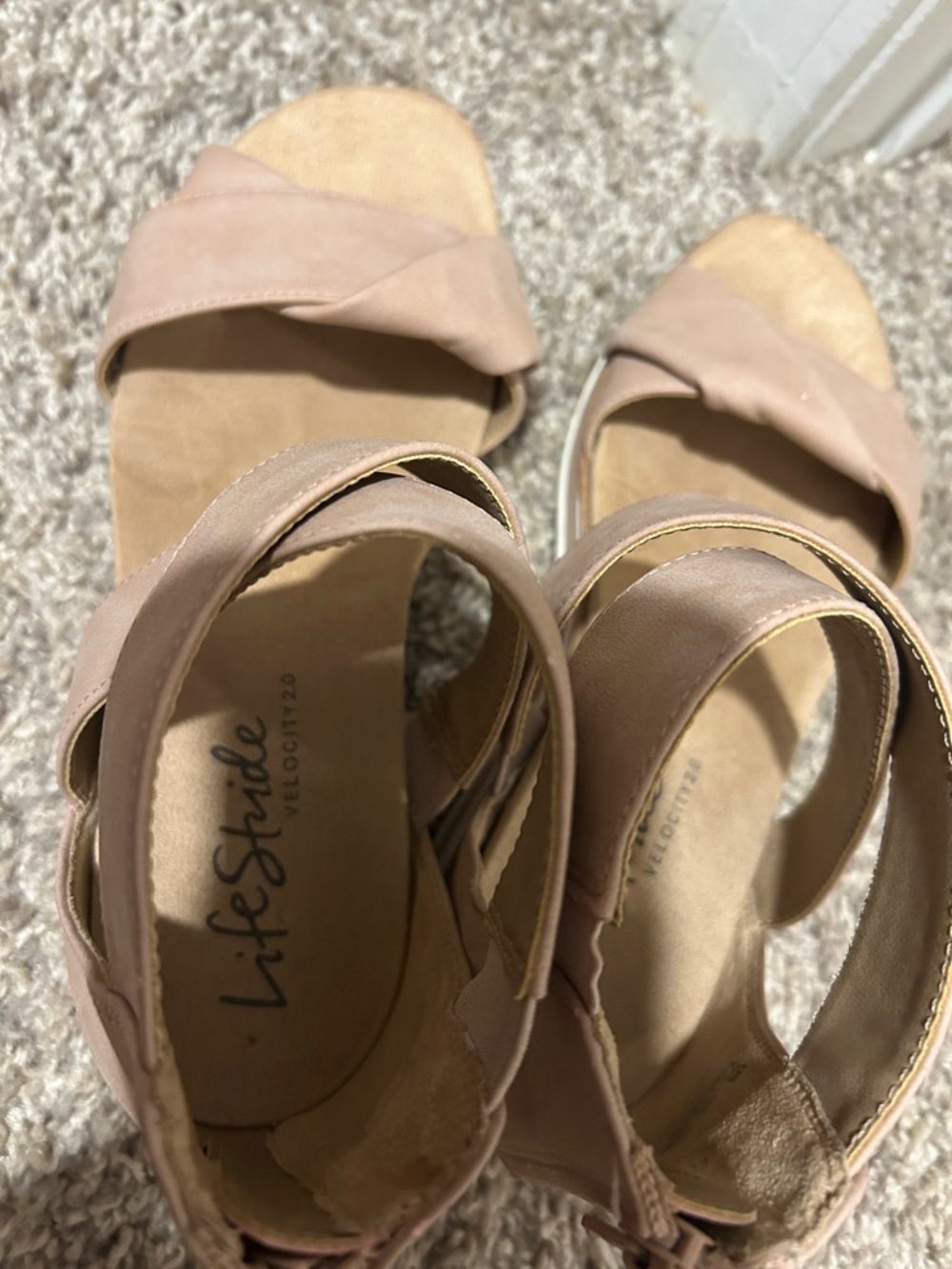 Life Stride Nude Blush Crisscross Wedge Sandals